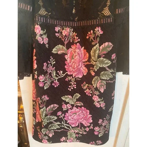 TADASHI SHOJI Black Floral Multicolor Lace Illusion Sheath Dress Sz 0 EUC! $408 - Picture 7 of 7
